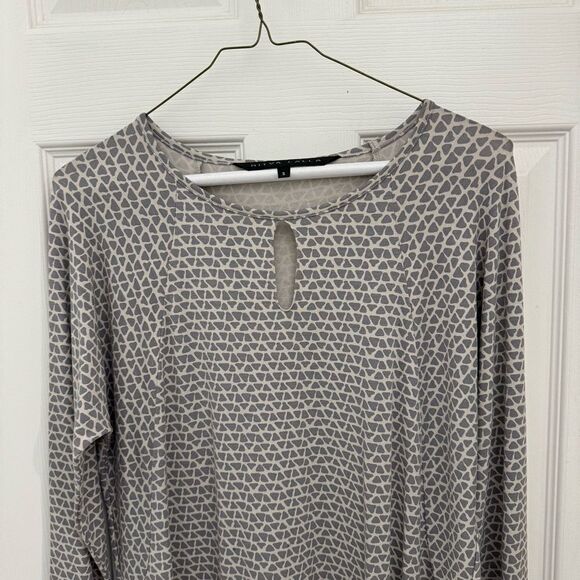 Ritva Falla Geometric Print Long Sleeve Top Gray Size Small Keyhole Finland - Picture 3 of 5
